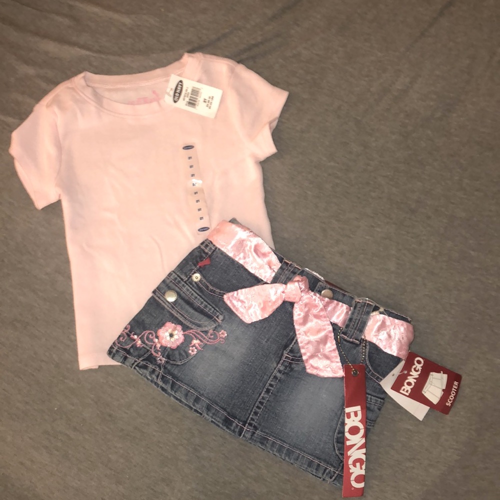 NWT Girls Sz 2T Denim Skorts and Tee Shirt Outfit Set Old Navy Bongo